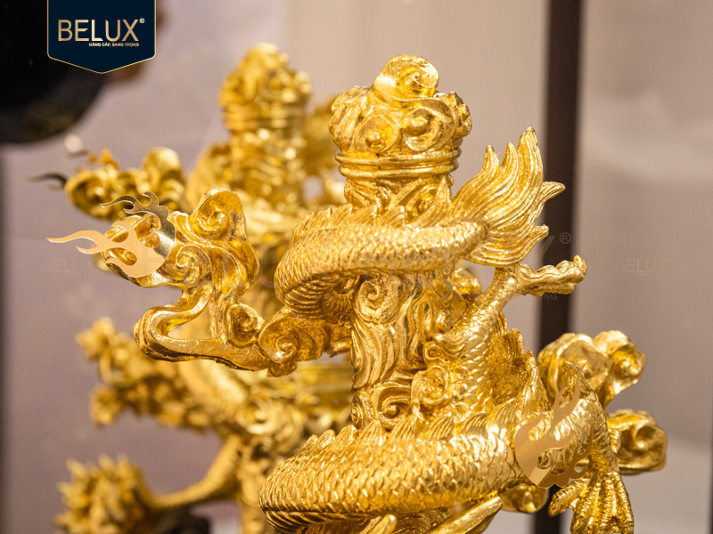 Tượng Rồng quấn cột dát vàng 24k&nbsp;36x28x17cm